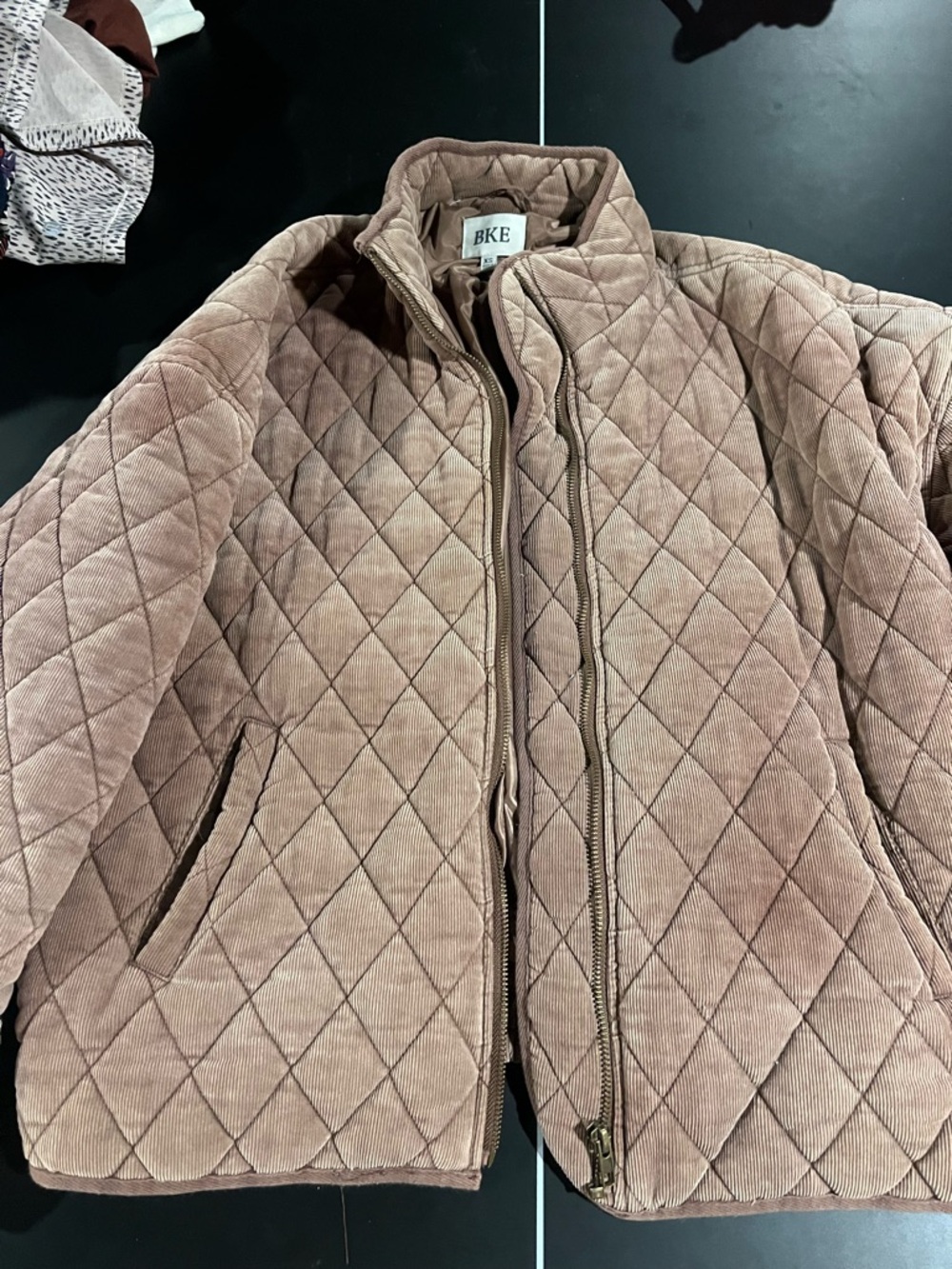 BKE Quilted Corduroy Puffer Jacket in Dusty Rose